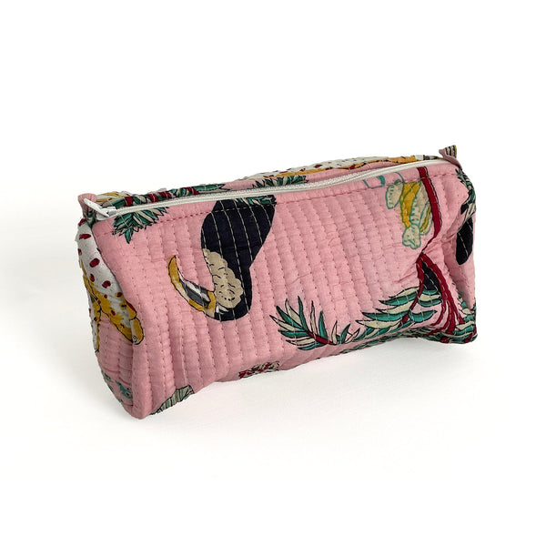 Jungle Print Cotton Washbag, Make Up Bag, Pencil Case with Waterproof Lining - Jungle Animal Print in Pink