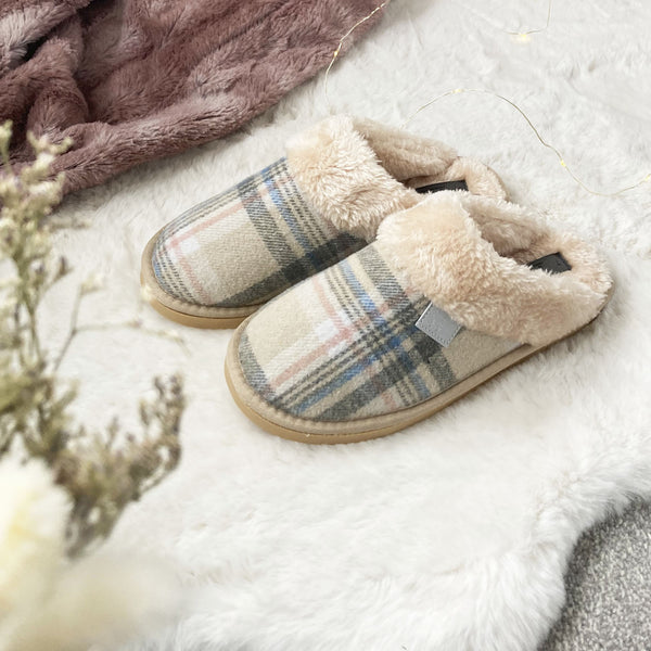 Ladies Tartan Slippers Cream