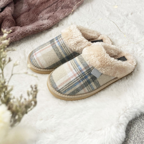 Ladies Tartan Slippers Cream