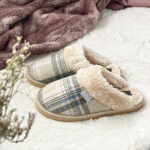 Ladies Tartan Slippers Cream