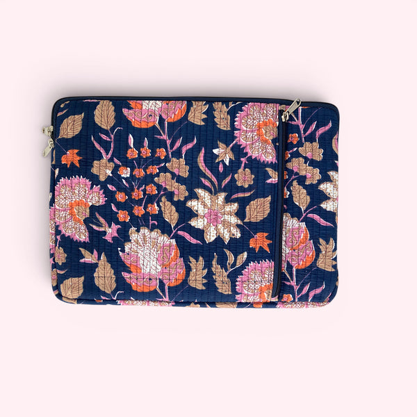 Laptop or iPad Case | Navy and Pink Block Print Floral