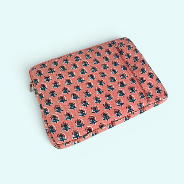 Laptop or iPad Case | Coral Ditsy Floral Block Print