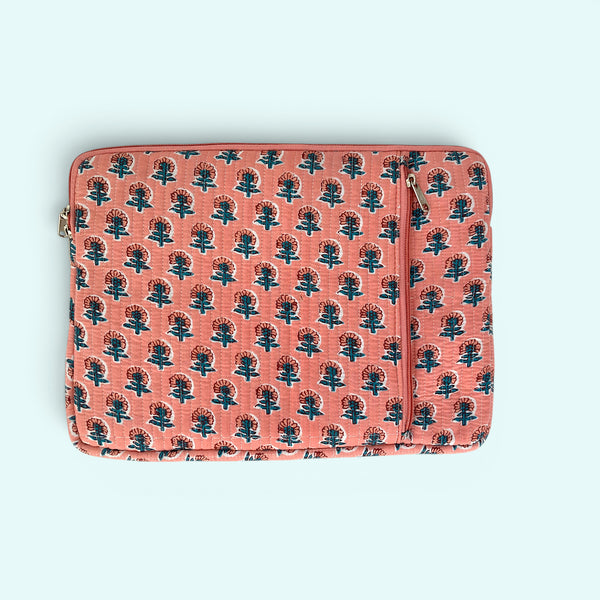 Laptop or iPad Case | Coral Ditsy Floral Block Print