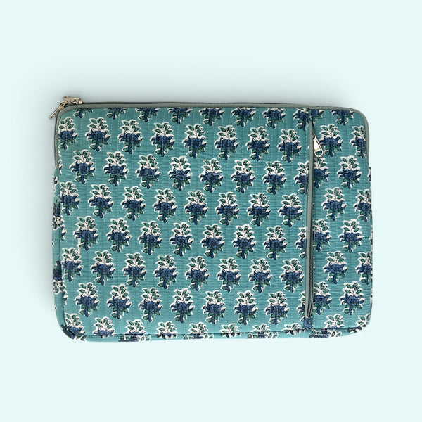 Laptop or iPad Case | Teal Ditsy Floral Block Print