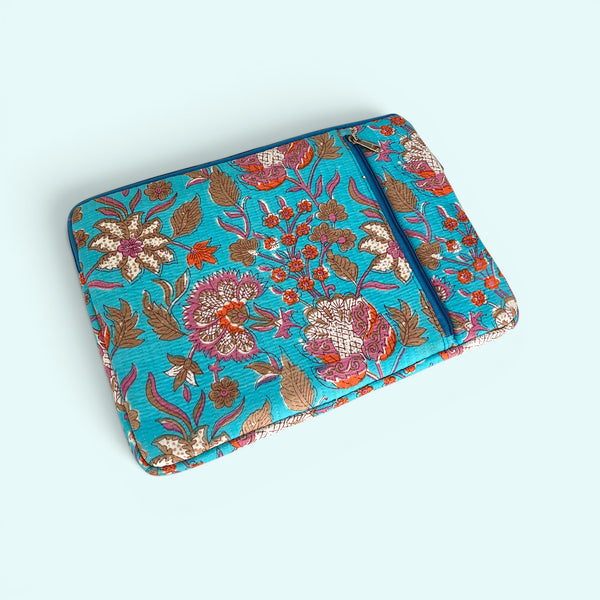 Laptop or iPad Case | Bright Turquoise and Pink Block Print Floral