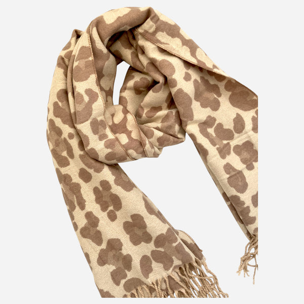 Leopard Print Cashmere Blend Winter Scarf - Beige