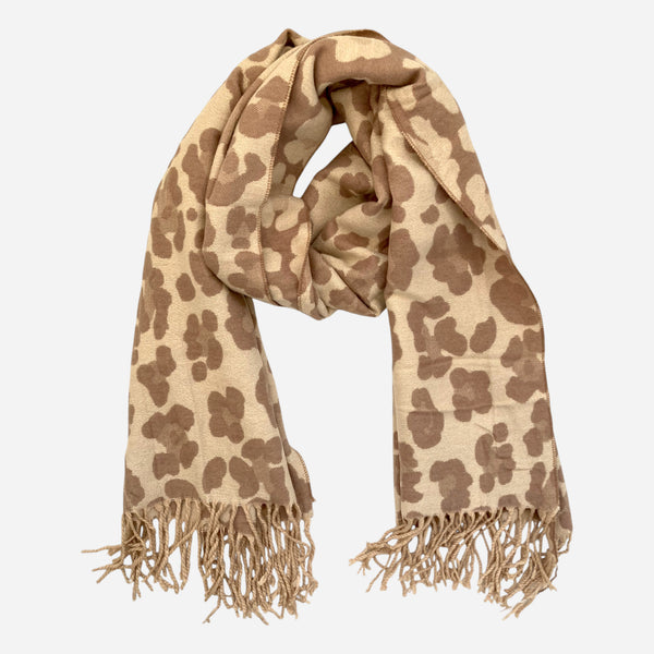 Leopard Print Cashmere Blend Winter Scarf - Beige