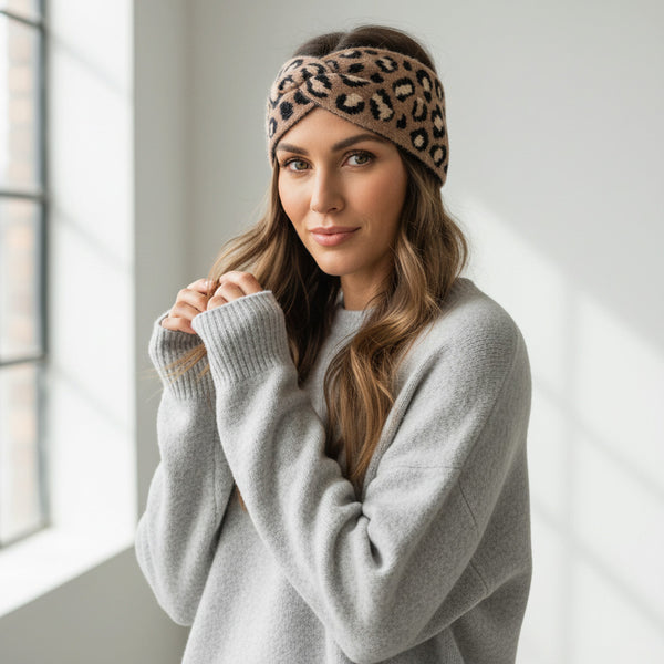 Leopard Knit Cosy Headband