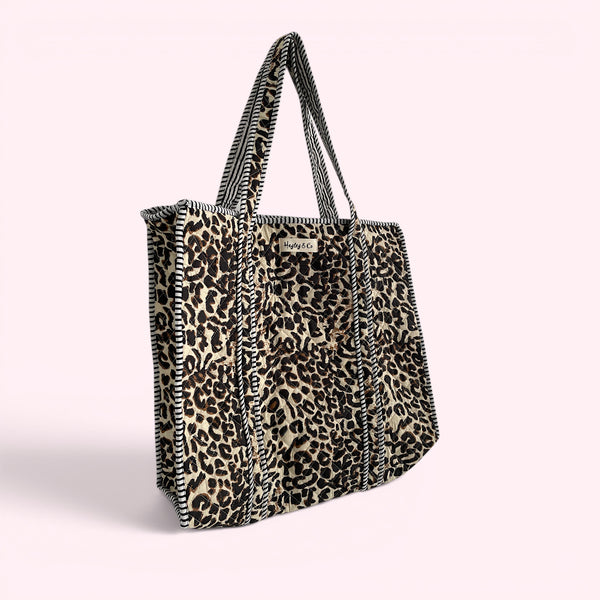 Leopard Print Quilted Cotton Tote Bag