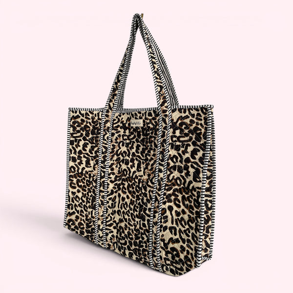Leopard Print Quilted Cotton Tote Bag