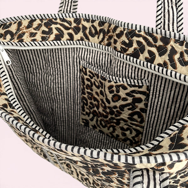 Leopard Print Quilted Cotton Tote Bag
