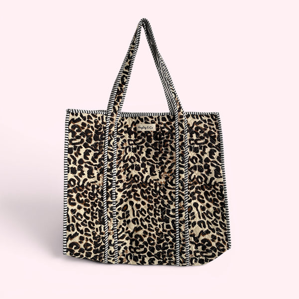 Leopard Print Quilted Cotton Tote Bag