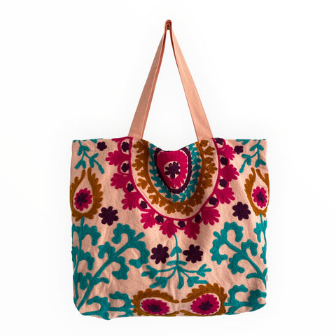 Embroidered Suzani Bag in Light Pink