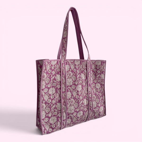 Lilac Floral Quilted Cotton Tote Bag