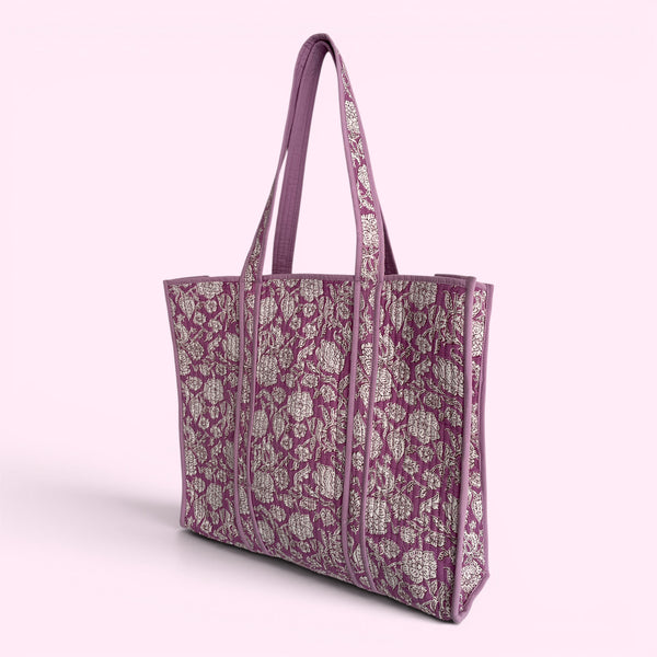 Lilac Floral Quilted Cotton Tote Bag