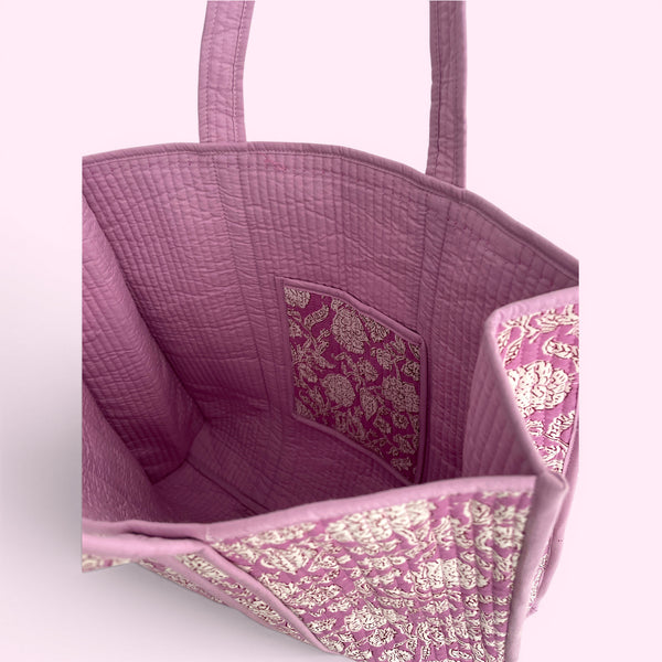 Lilac Floral Quilted Cotton Tote Bag