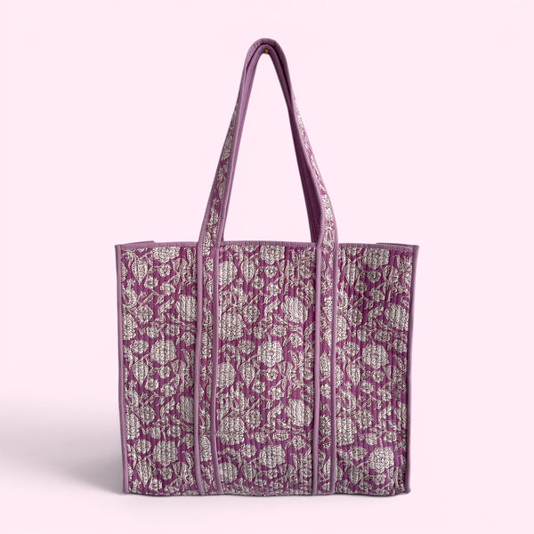 Lilac Floral Quilted Cotton Tote Bag