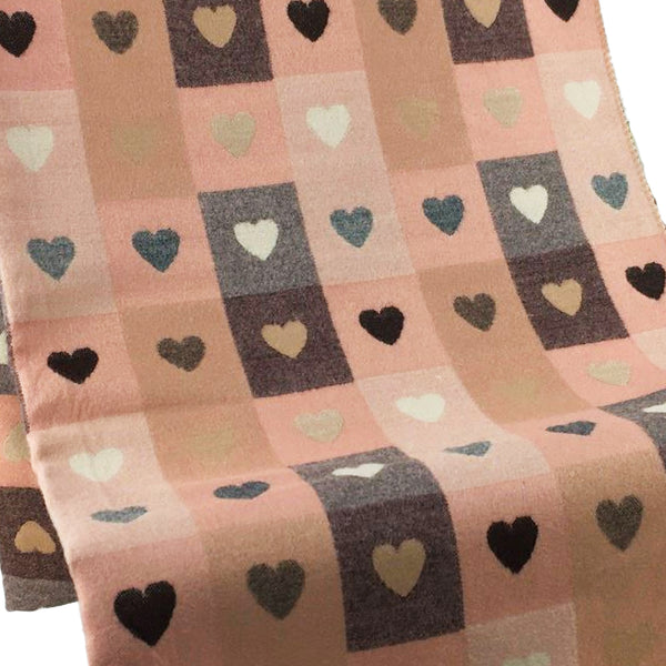 Love Heart Gingham Winter Scarf in Pale Pinks