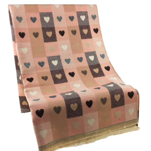 Love Heart Gingham Winter Scarf in Pale Pinks