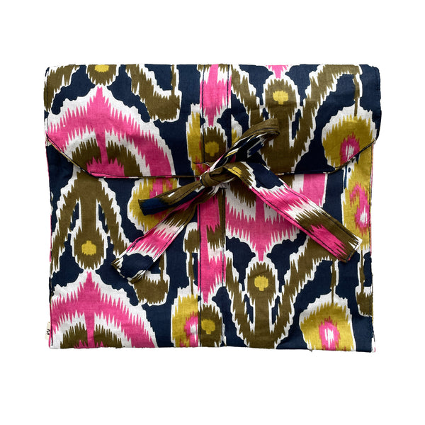 Ikat Print Cotton Short Pyjama Set in Navy Blue and Pink