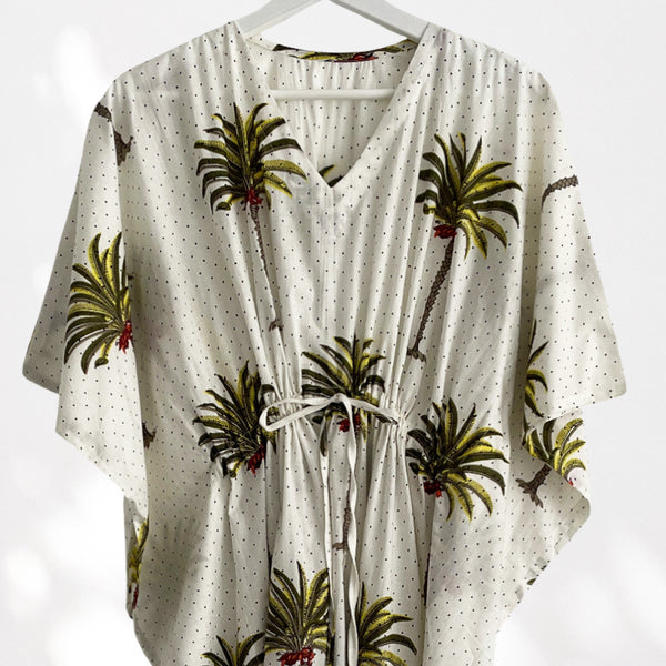 Palm Tree Print Long 100% Cotton Kaftan