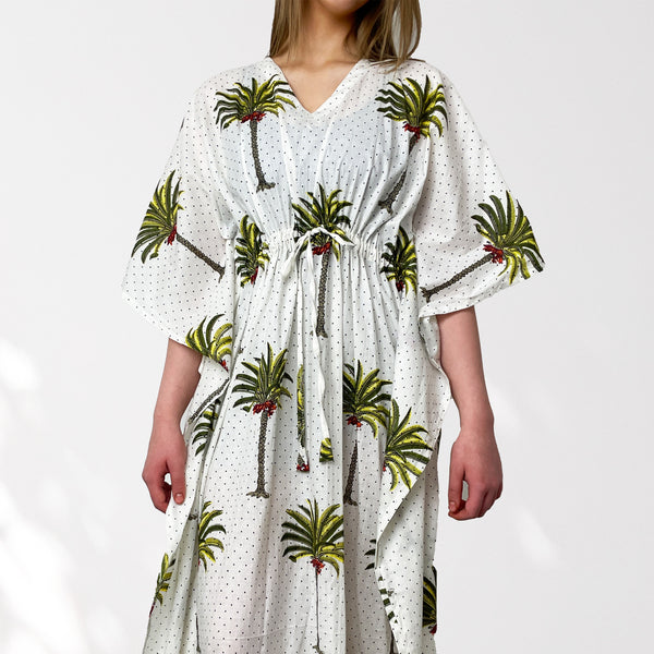 Palm Tree Print Long 100% Cotton Kaftan