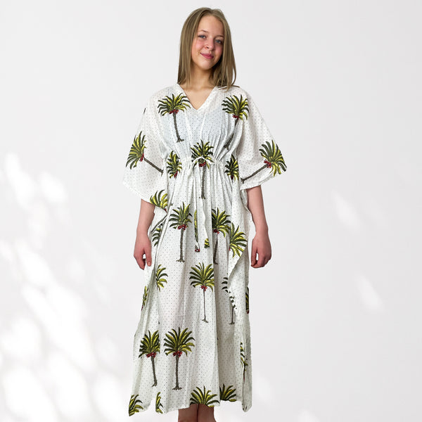 Palm Tree Print Long 100% Cotton Kaftan