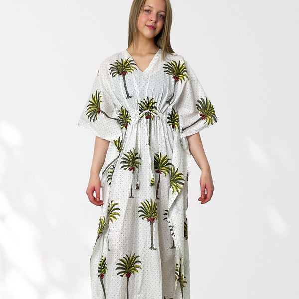 Palm Tree Print Long 100% Cotton Kaftan
