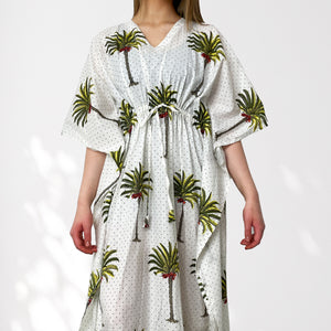 Palm Tree Print Long 100% Cotton Kaftan