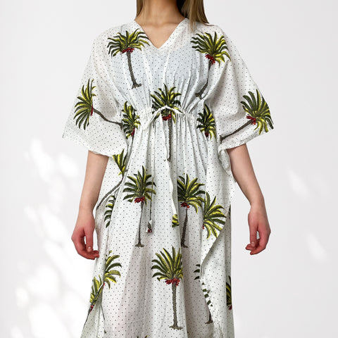Palm Tree Print Long 100% Cotton Kaftan