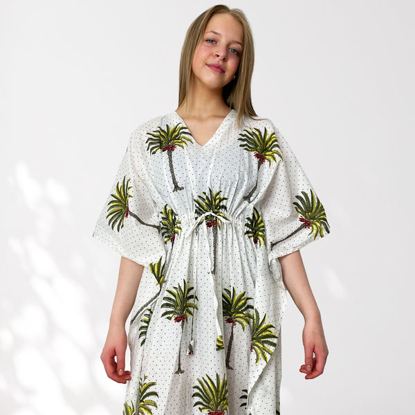 Palm Tree Print Long 100% Cotton Kaftan