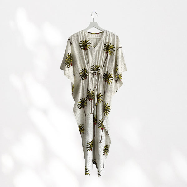 Palm Tree Print Long 100% Cotton Kaftan