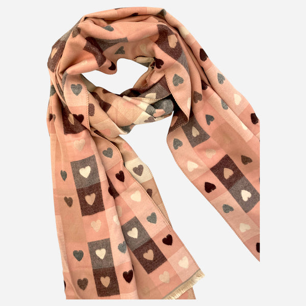 Love Heart Gingham Winter Scarf in Pale Pinks