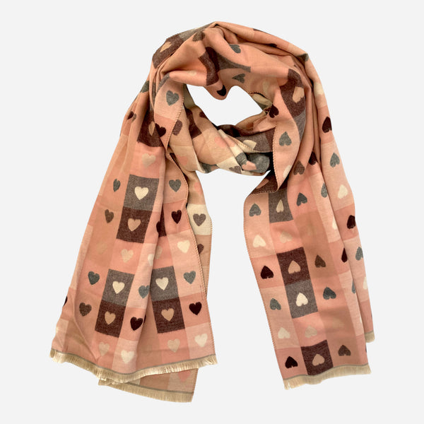 Love Heart Gingham Winter Scarf in Pale Pinks
