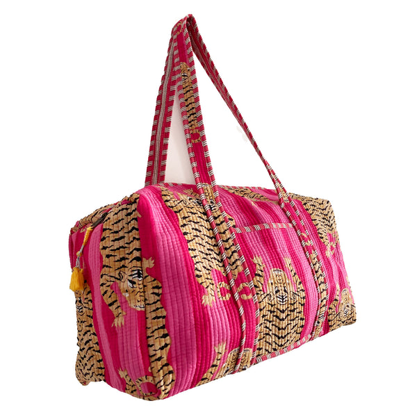 Tiger Print Weekend Duffle Print Bag in Bright Pink