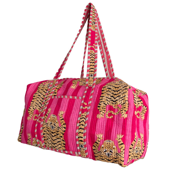 Tiger Print Weekend Duffle Print Bag in Bright Pink