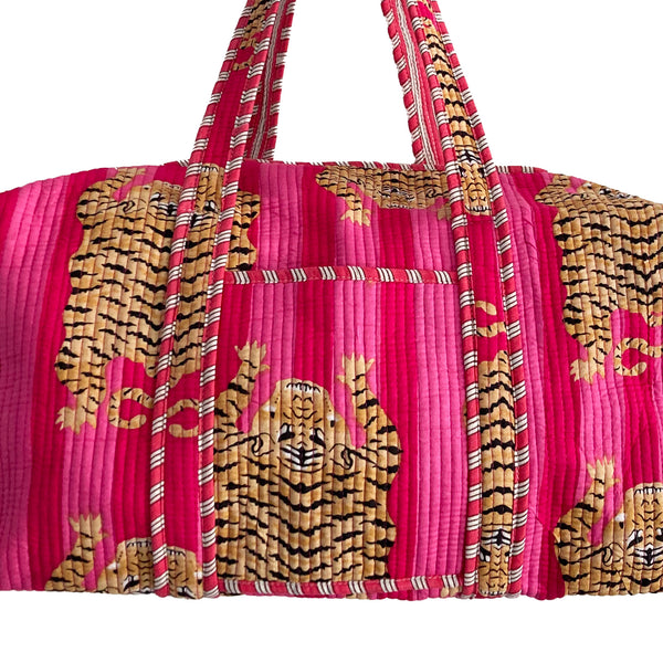 Tiger Print Weekend Duffle Print Bag in Bright Pink