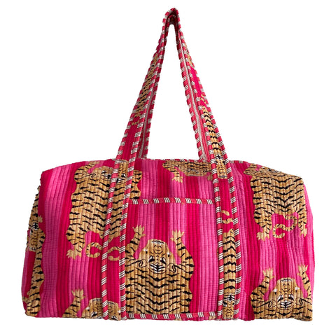 Tiger Print Weekend Duffle Print Bag in Bright Pink