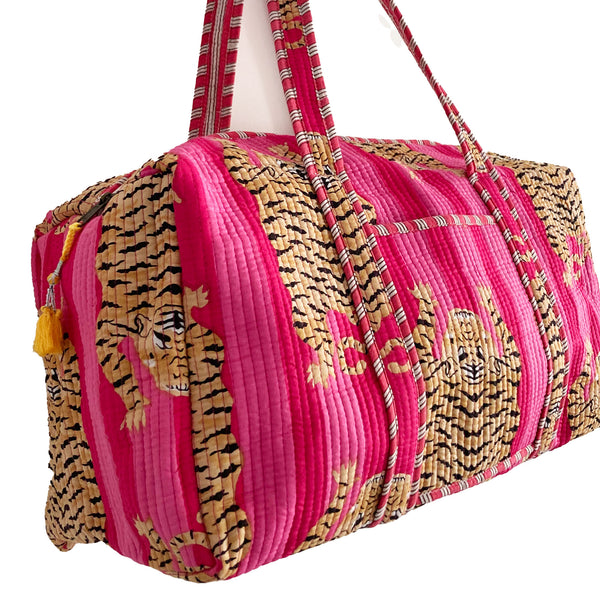 Tiger Print Weekend Duffle Print Bag in Bright Pink