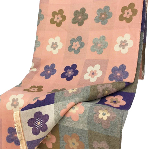 Pink and Purple Flower Winter Scarf in Wool Blend