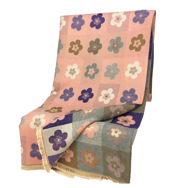 Pink and Purple Flower Winter Scarf in Wool Blend