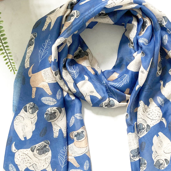 Cute Pug Dog Print Scarf