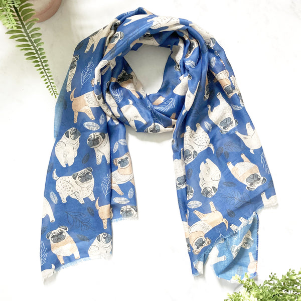 Cute Pug Dog Print Scarf