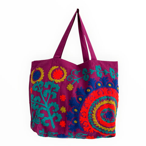 Embroidered Suzani Bag in Purple