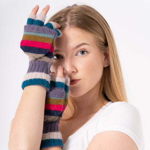 Blues Stripe Knit Rainbow Gloves