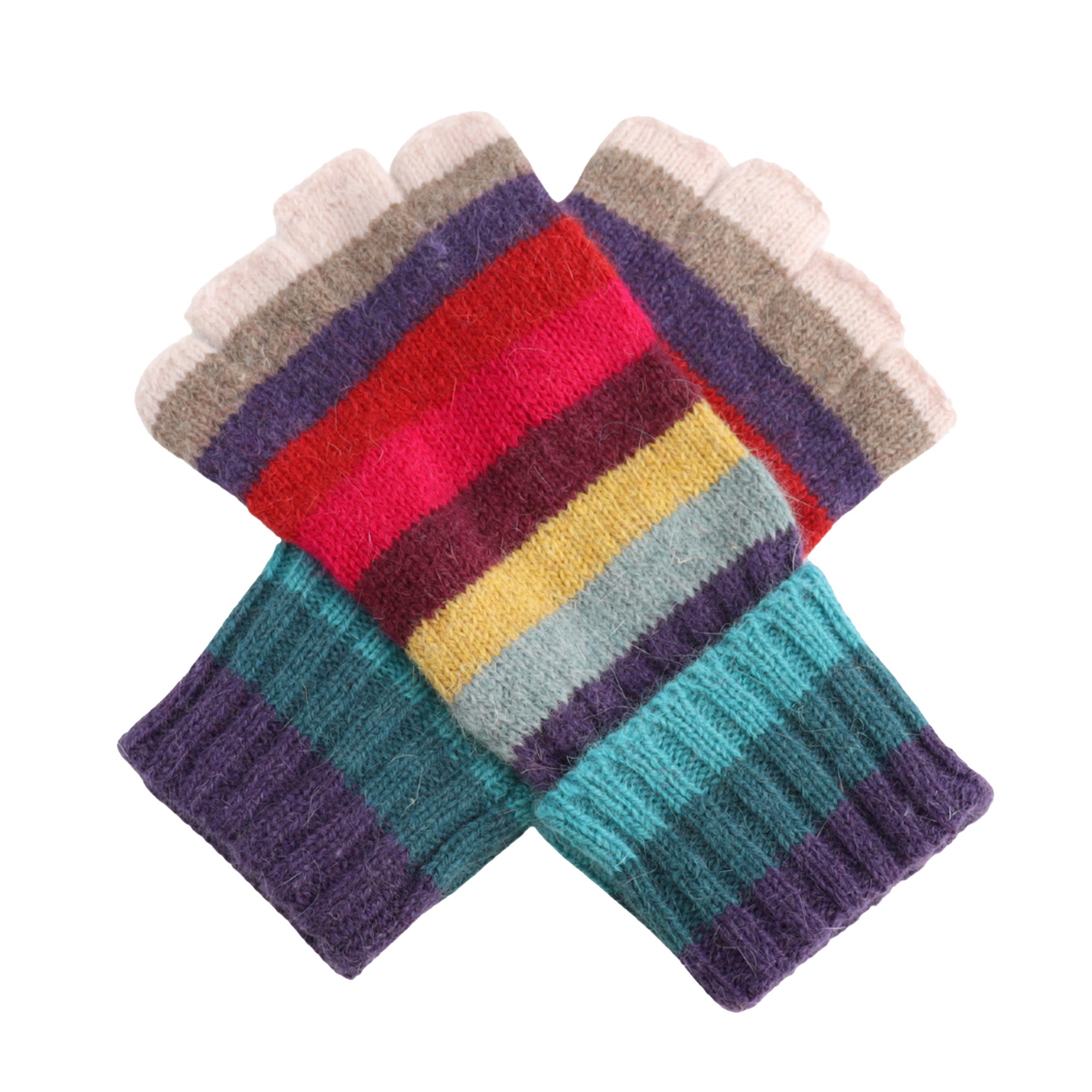 Rainbow Stripe Fingerless Gloves
