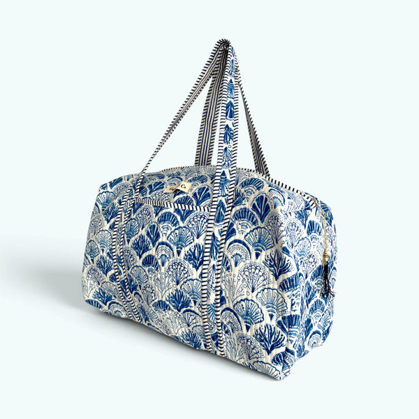 Seashell Print Cotton Quilted Weekend Duffle Bag