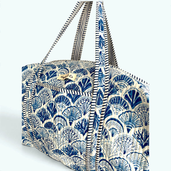 Seashell Print Cotton Quilted Weekend Duffle Bag