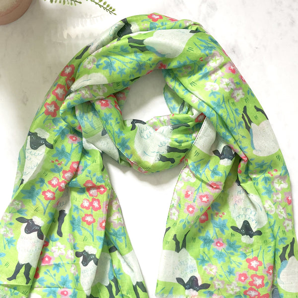 Sheep and Flower Meadow Print Scarf