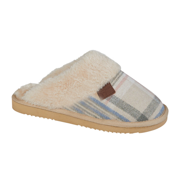 Ladies Tartan Slippers Cream